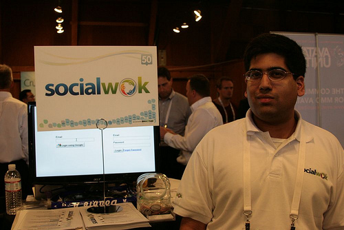 socialwok at tc50 CTO Navin Kumar mans the SocialWok booth at TechCrunch50 Conference 2009.