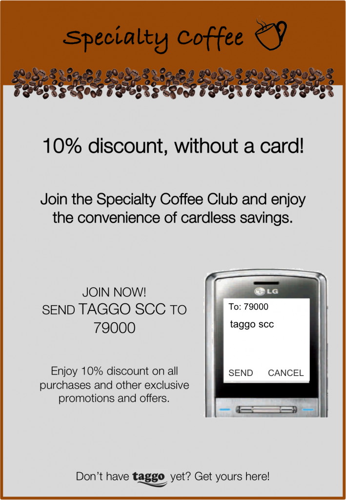An example of a discount coupon used by a coffee chain employing Taggo.