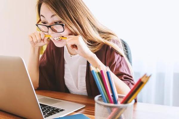 young woman work laptop